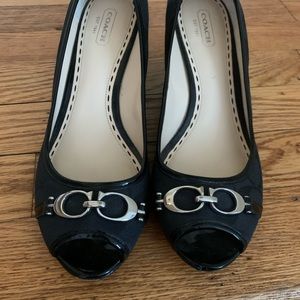 Coach Open Toe Signature Fabric Wedge Pumps 8 1/2